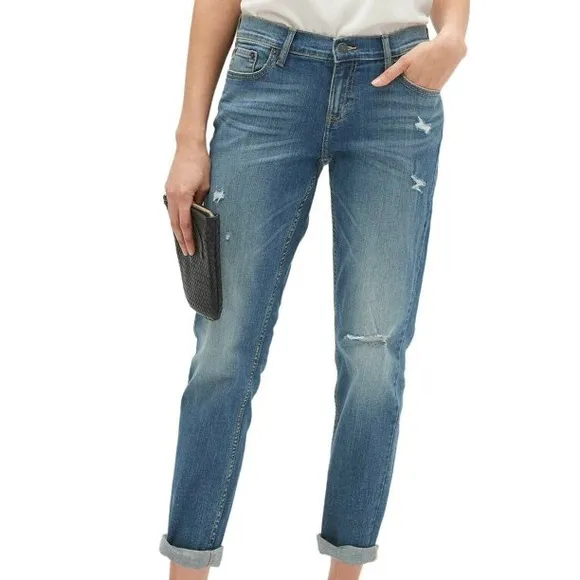 NWT Banana Republic Distressed Girlfriend Jeans Mid Rise 4P
          
      NWT