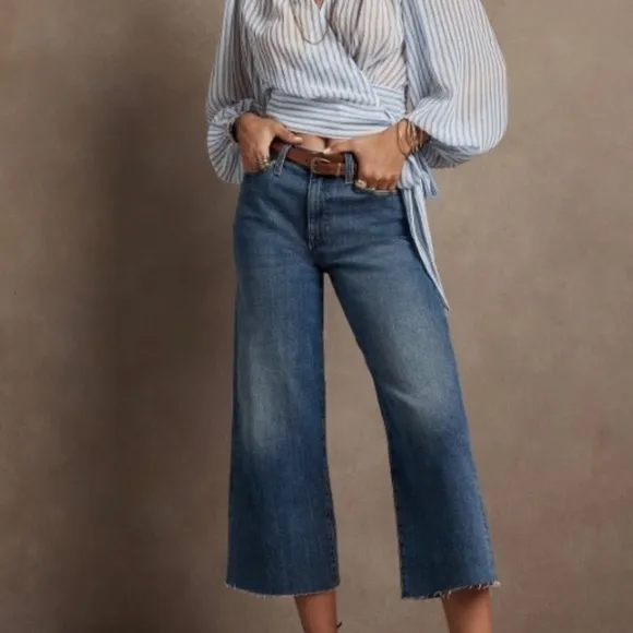 NEW Banana Republic High Rise Wide Leg Crop Jeans Raw Hem Size 35
          
      NWT