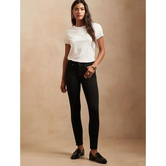 BANANA REPUBLIC- Premium Denim, Mid-Rise  Skinny Ankle Jeans, Black, 27P