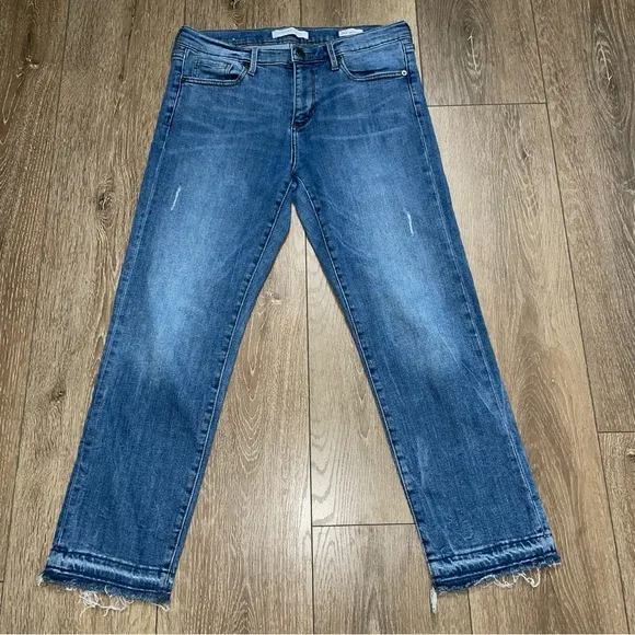 Banana Republic Premium Jeans Straight Crop Slight Distressed Raw Hem Sz 30