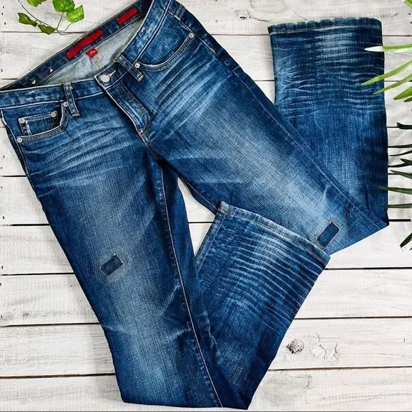 Vtg Y2K BANANA REPUBLIC DARK WASH PATCHWORK STRAIGHT LEG JEAN