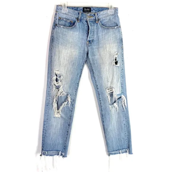 Bardot Distressed Torn Frayed Boyfriend Denim Jeans Waist 24 Womens Size 0 / XS