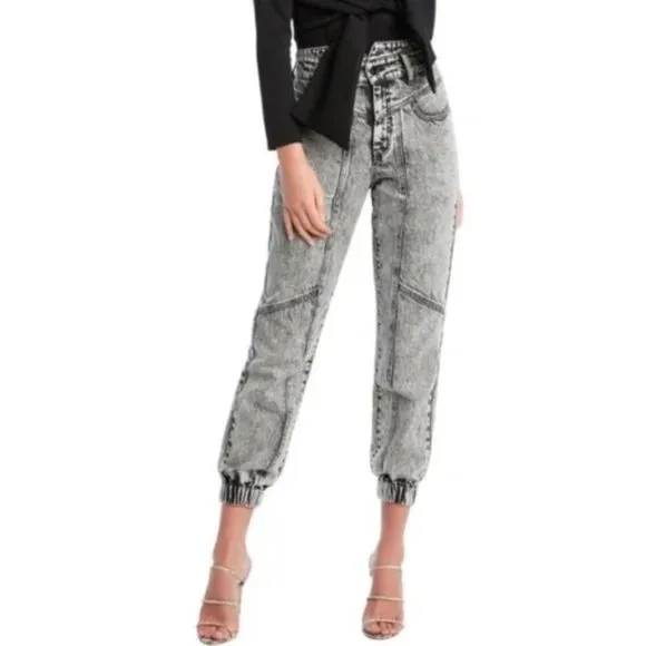 NWOT Bardot Spliced Seam Acid Wash Balloon Leg Jogger Jean, sz 28
