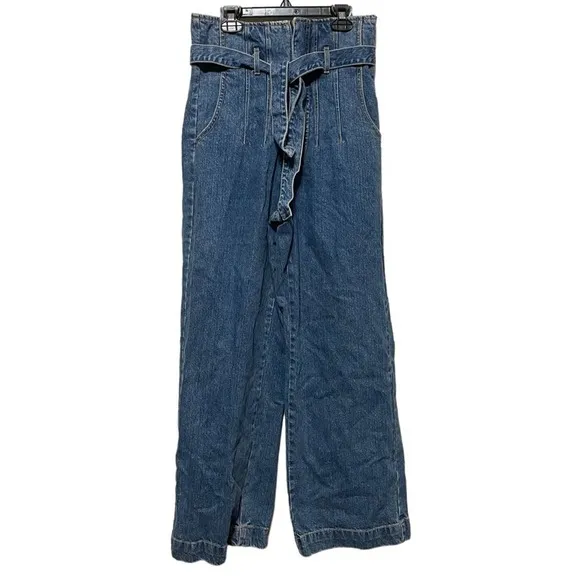Bardot Denim Wide Leg Medium Wash Jeans with Tie Waist