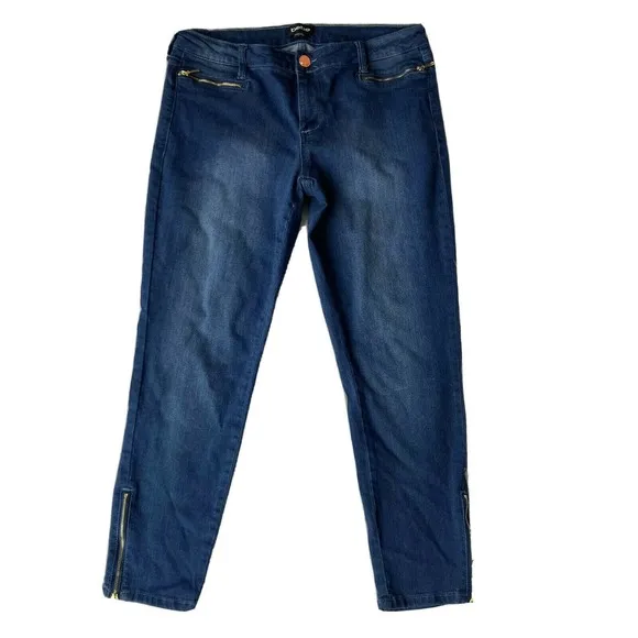 BeBe Women Blue Jeans Skinny Leg Mid Rise Ankle Zipper Sz 31 Gold Accent Classic