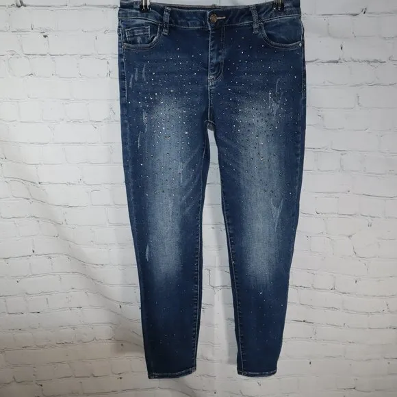 Bebe Rhinestone Skinny Blue Jeans Women's Size 29