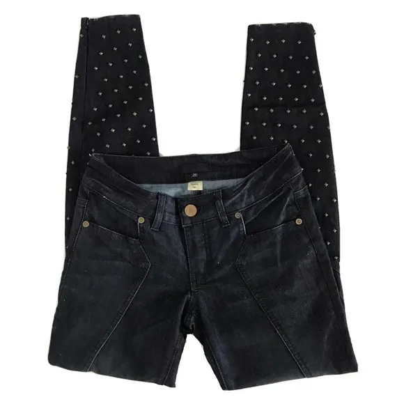 Bebe | Skinny Leg Studded Jeans Size 25 Dark Wash Low Rise Slim Denim Pants