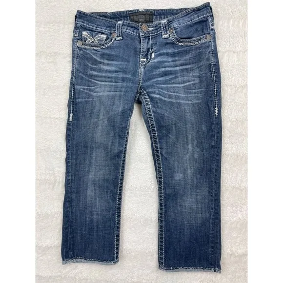 Big Star Maddie Bootcut Jeans 28R Cropped Capri Embroidered Flap Pockets