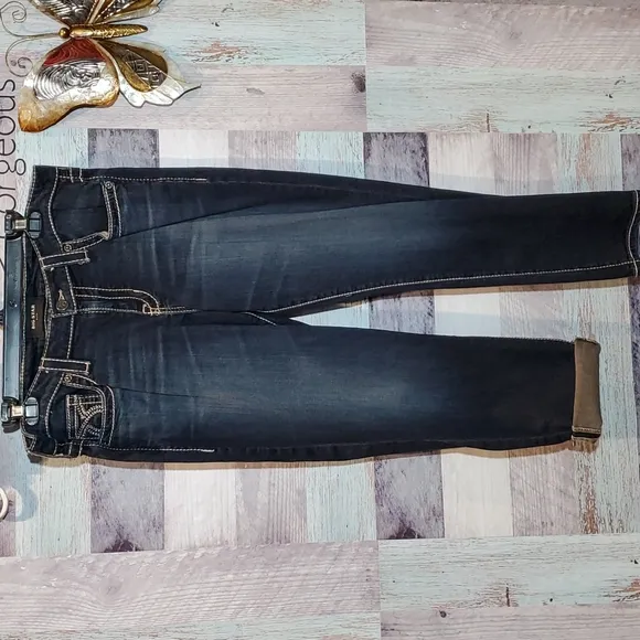 Big Star Alex Sz 32 Metallic Thread Medium Wash Stretch Cropped Jeans Capris