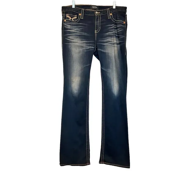 Big Star Maddie Boot Cut Dark Wash Embroidered Back Pockets Stretchy 32 Long