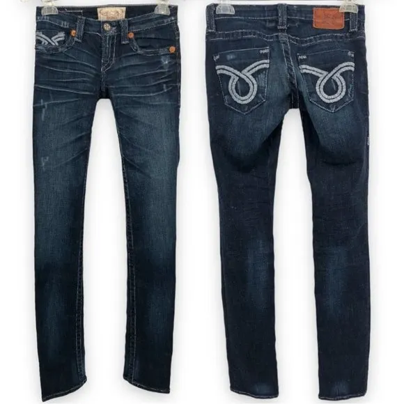 Big Star Nico Low Rise Dark Wash Distressed Skinny Jean Size 24L