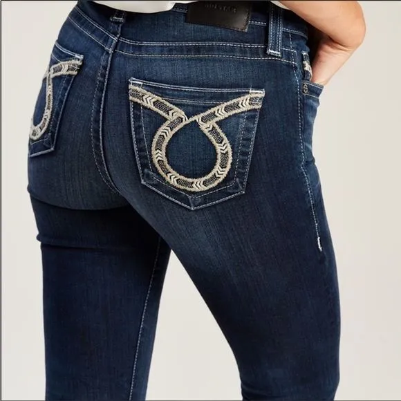 Big Star Size 24 Dark Wash Mid Rise Dana Curvy Skinny Jeans Embroidered Pocket