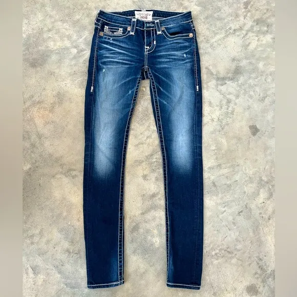 Big Star size 26R Liv mid-rise skinny blue jeans with white stitching