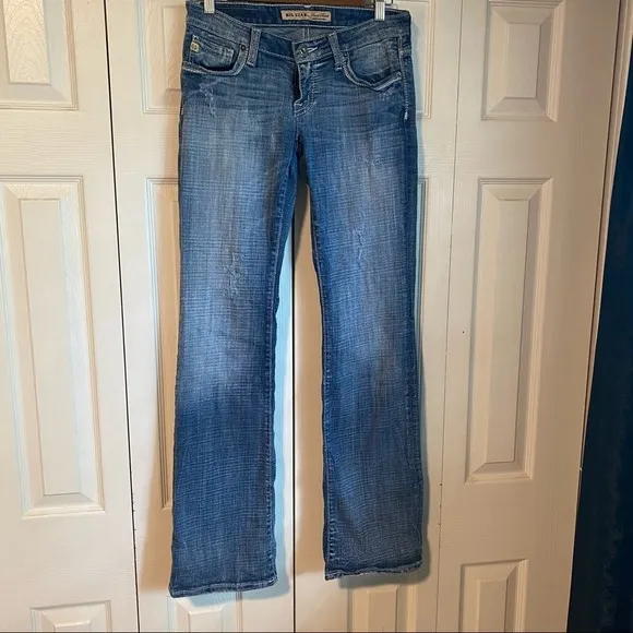 𝅺BIG Star Jeans Sweet Boot Cut Ultra Low Rise Women’s size 27 Long Distressed