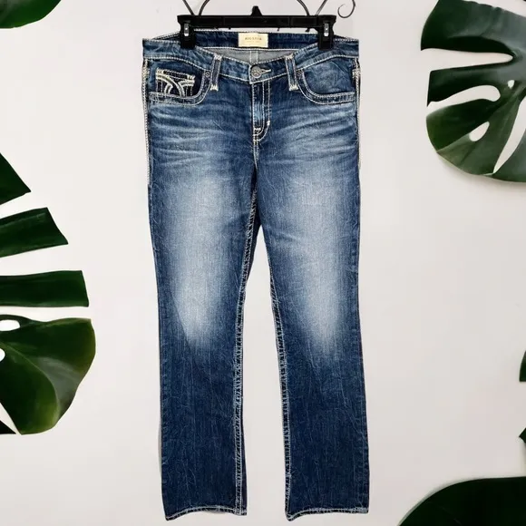 Big Star Maddie Boot Cut Jeans Contrast Stitching Embroidered Distressed Sz 30L