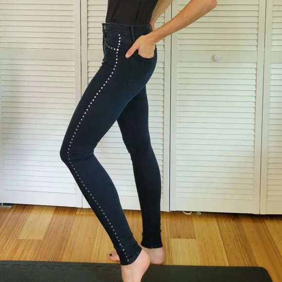 Black Orchid Giselle High Rise Skinny Legging Studded Jean, Dark Wash MINT