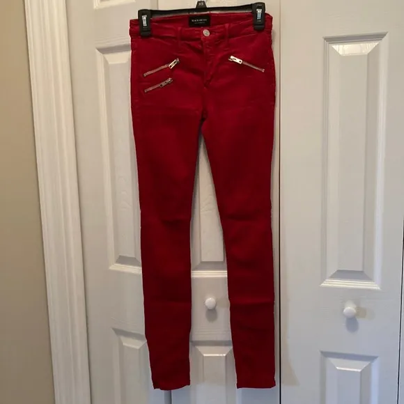 Red low rise skinny jeans
