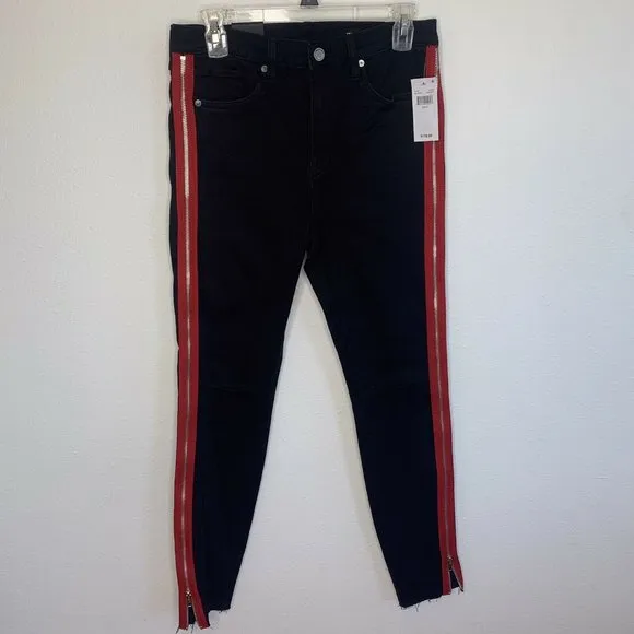 Blank NYC Black Jeans Pants Moto Side Leg Red