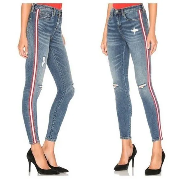 BLANKNYC High Rise Jersey Girls Skinny Jeans Distressed Size 29 Tuxedo Trim