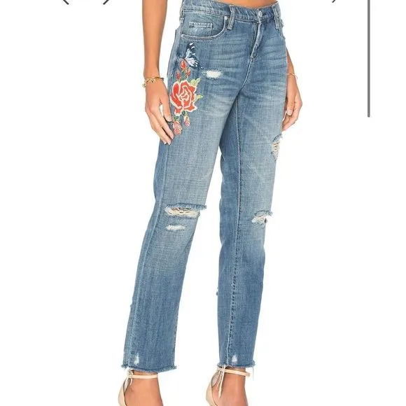 Blank nyc embroidered girlfriend cropped jean
