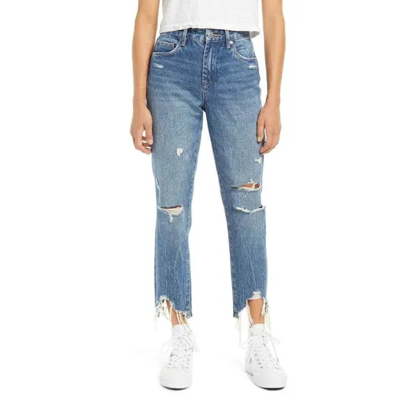 BlankNYC Madison Mom Jeans Crop High Rise Distressed Ripped Shark Bite Denim 30
          
      NWT