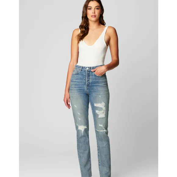 BlankNYC Medium Wash Distressed Straight Leg Jean Women's Size 27