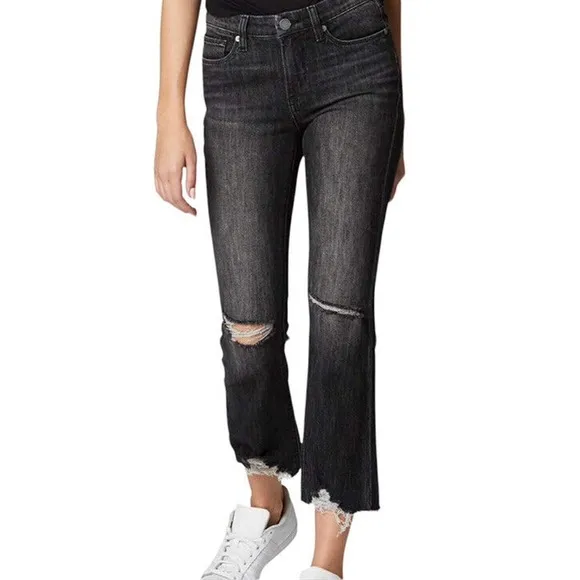 BLANKNYC The Varick Kick Flare Frayed Hem Cropped Jeans Black Women's Size 28
