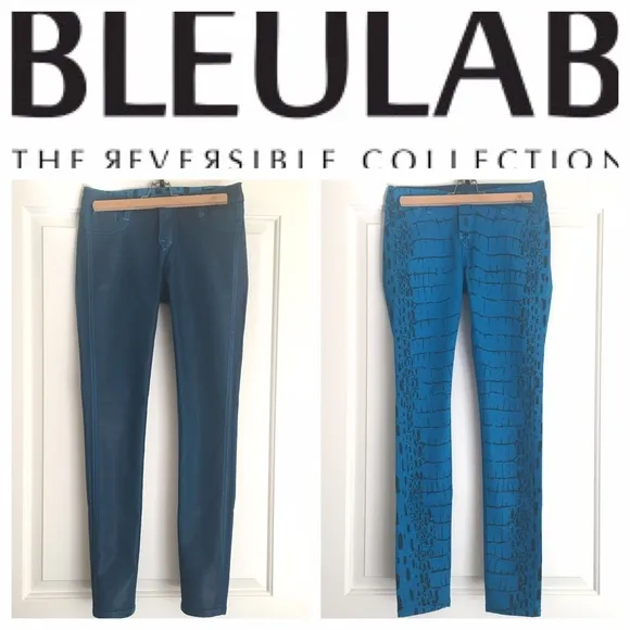 Bleulab Reversible coated blue/ alligator print
