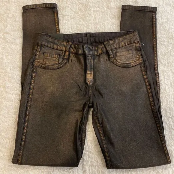 Bleulab Reversible Copper Metallic Coated Skinny Jeans Size 28