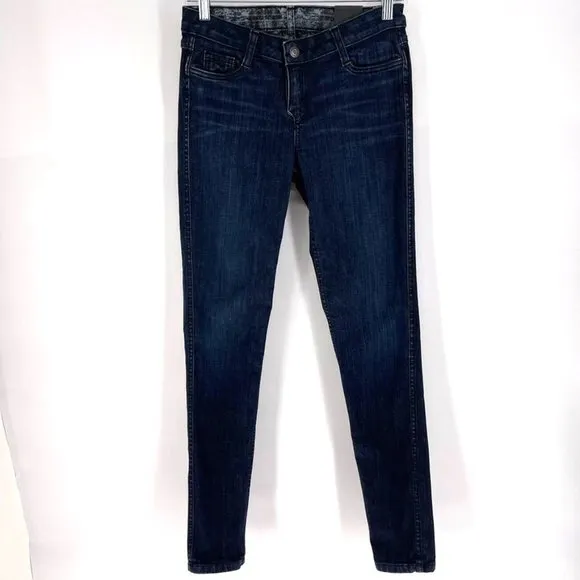 Bleulab Size 26 Reversible Skinny Jeans Dark Wash Bleach Stone Washed