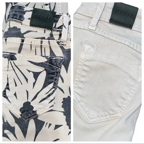 Bleulab Size 26 Black Floral Tan Beige Reversible Skinny Jeans