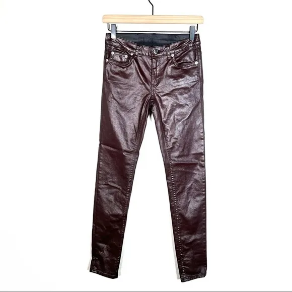 BLK DNM Brown faux leather low rise skinny jeans size 26 B151
