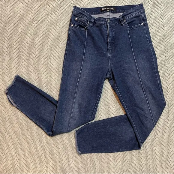 Blue Revival High Rise Skinny Jeans, Frayed Hem