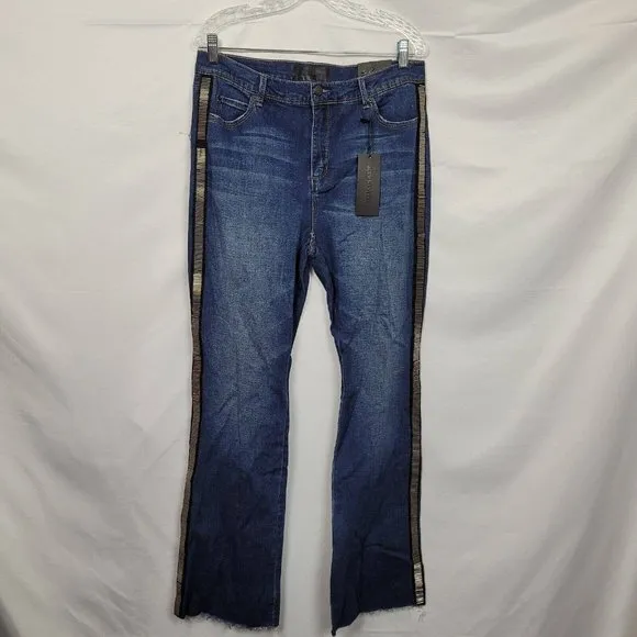 Blue Revival Womens Demi High Rise Bootcut Jeans Beaded Raw Cut Size 32 FLAW NWT