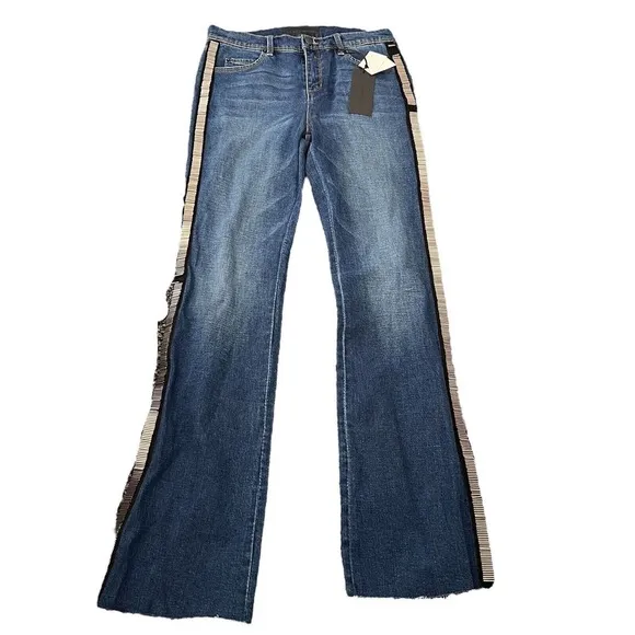 Blue Revival Wide Leg Raw Hem Side Bead Embellished Jeans Size 29
          
      NWT