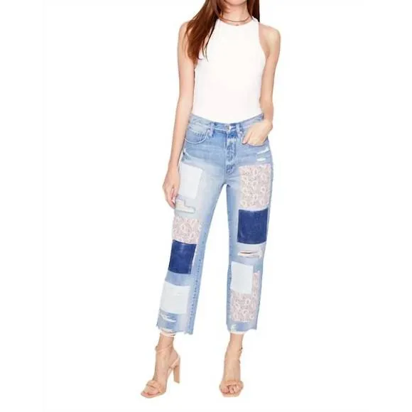 NEW BLUE REVIVAL paisley patchwork straight jeans in miami wash
          
      NWT