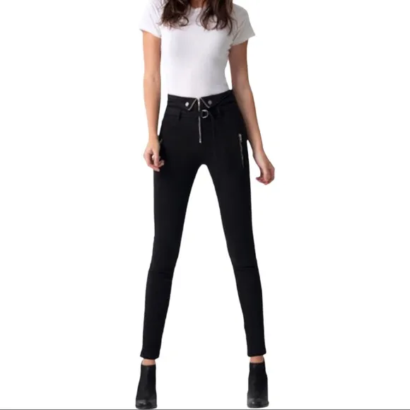 NWT Blue Revival Zip Me Up Budapest Skinny Jeans Black Ponte Moto Size 25
          
      NWT