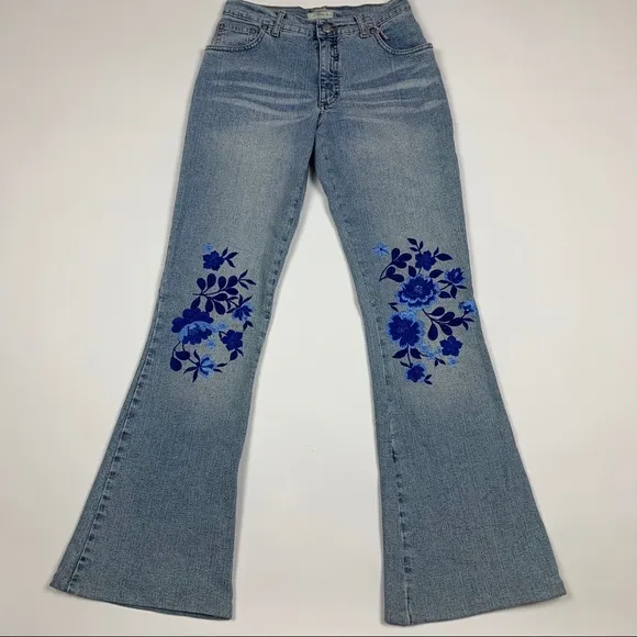 Vtg Blumarine Floral Embroidered Denim Jean Pants