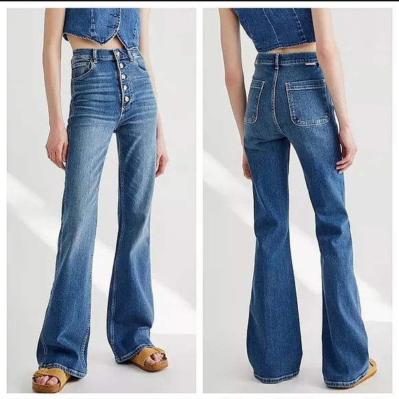 Boyish-organic vegan “the Ricky” high waist exposed button wide leg Jean-Size 25
