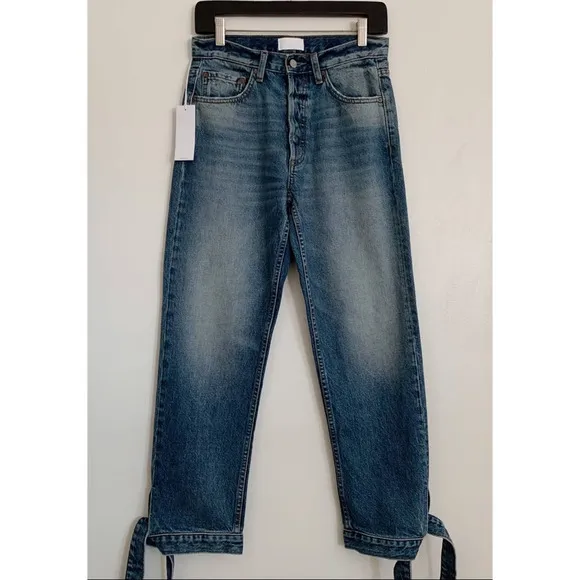 Mid Wash Boyish Avery High Waisted Bow Tie Ankle Straight Leg Jeans 26
          
      NWT