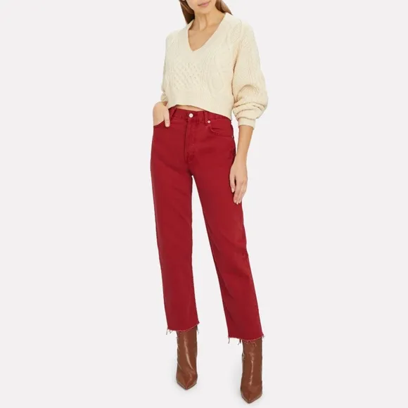 BOYISH the Tommy High Rise Straight Leg Jean 29 Red The Scarlet Empress HER