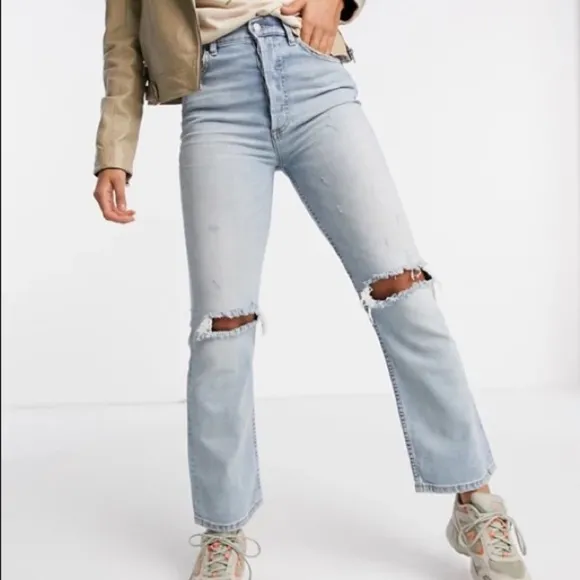 Boyish by Her Brady High Rise Distressed Jeans in Blue Angel