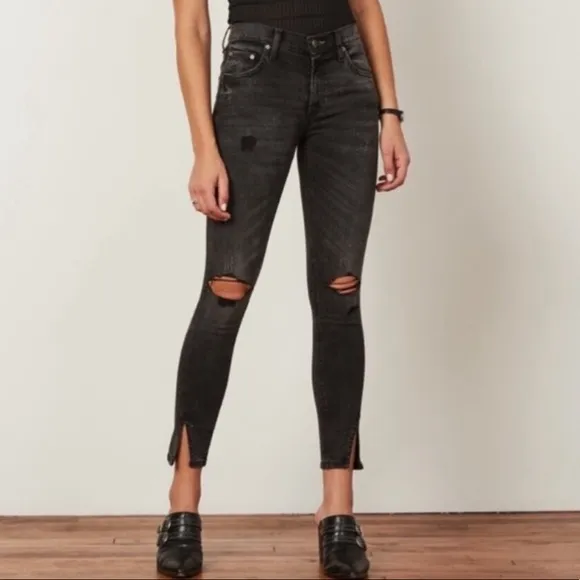 BOYISH Denim The Riley Jean High rise black Size 25 grey skinny slit distressed