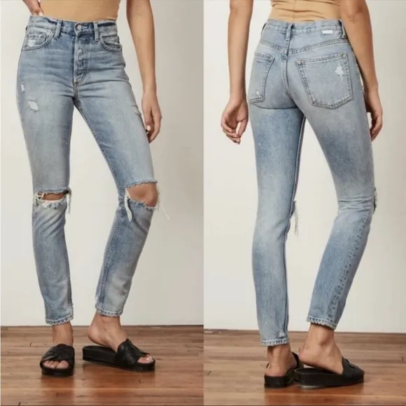 Boyish Billy High Waist Distressed Denim Slim Leg Jeans Size 24