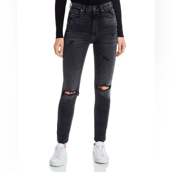 Boyish Jeans Zachary Touch of Evil Black Distressed High Rise Skinny Size 31