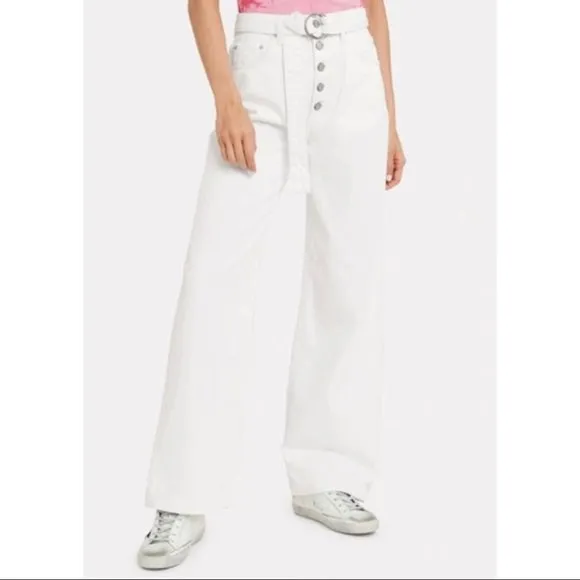 Boyish Charley Wide Leg Jeans White High Rise Belted Vertigo Neutral New Size 32
          
      NWT