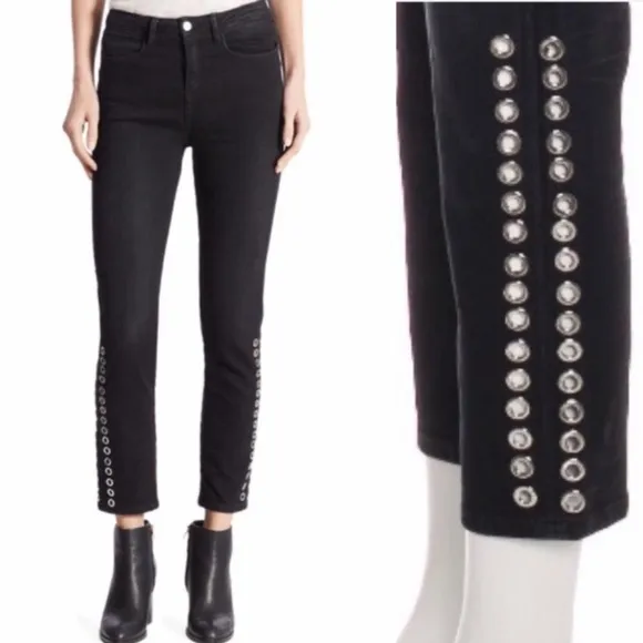 BROCKENBOW Grommet embellished high waist crop straight leg black denim jeans
          
      Boutique