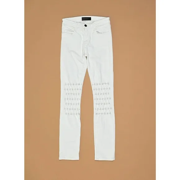 Brockenbow White Skinny Fit Distress Jeans