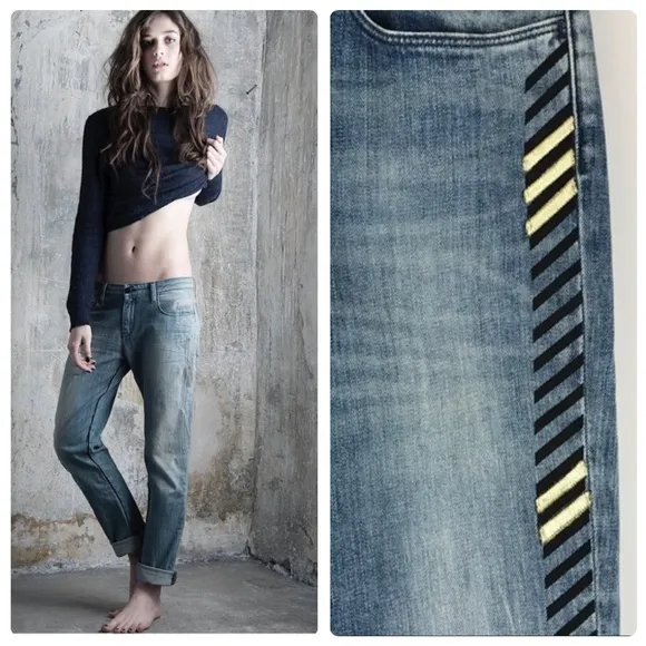 NWT Brockenbrow Embroidered Boyfriend Charlotte Side Detail Jeans Size 27