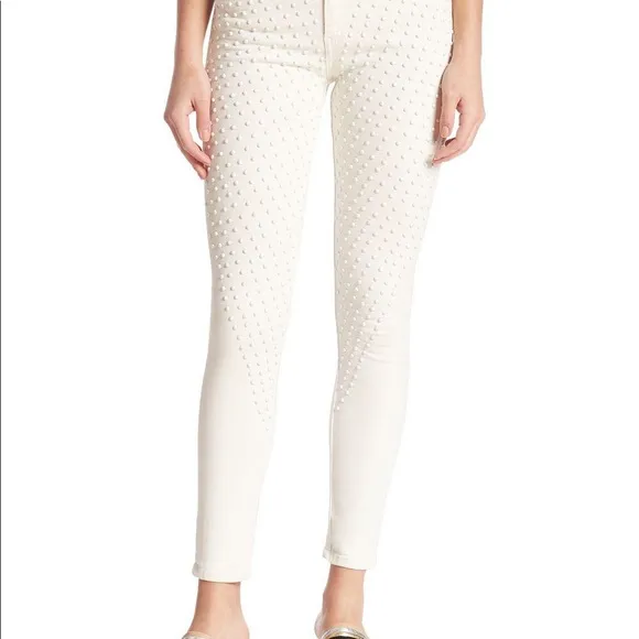 Brockenbow Reina Skinny Cropped High Waist Krystal White Studded Jeans 29